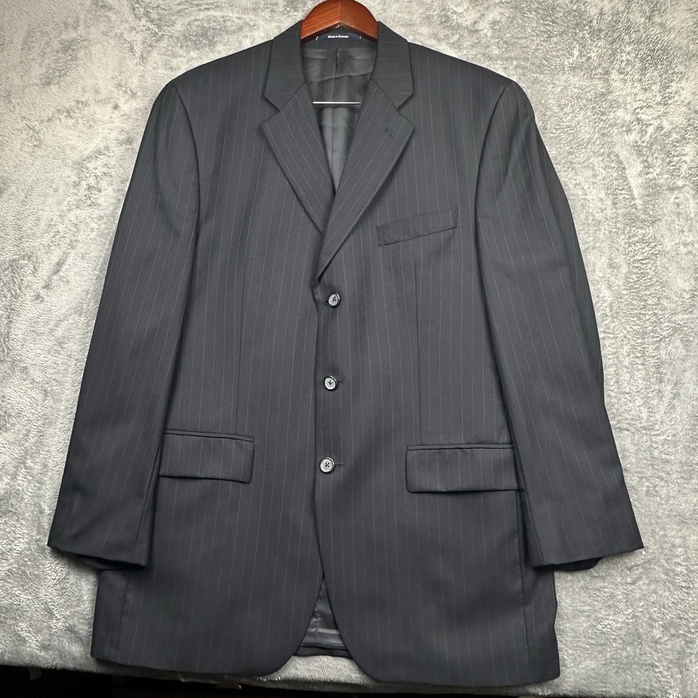 Vintage Ralph Lauren Sport Coat Blazer Men's 42L Black Wool Cashmere Pinstripe